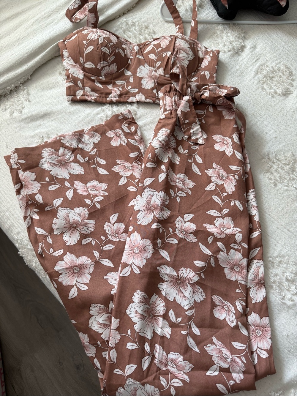Floral Two-Piece Crop Top & Maxi Skirt Set — Dusty Rose with White Flowers